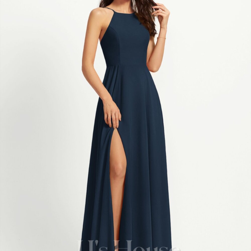 Navy bridesmaid formal prom maxi halter neck dress